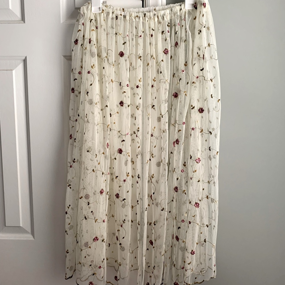 Sheer Midi Ballet Skirt Cream Mesh with Embroidered Flowers 💐 Naked Dressing